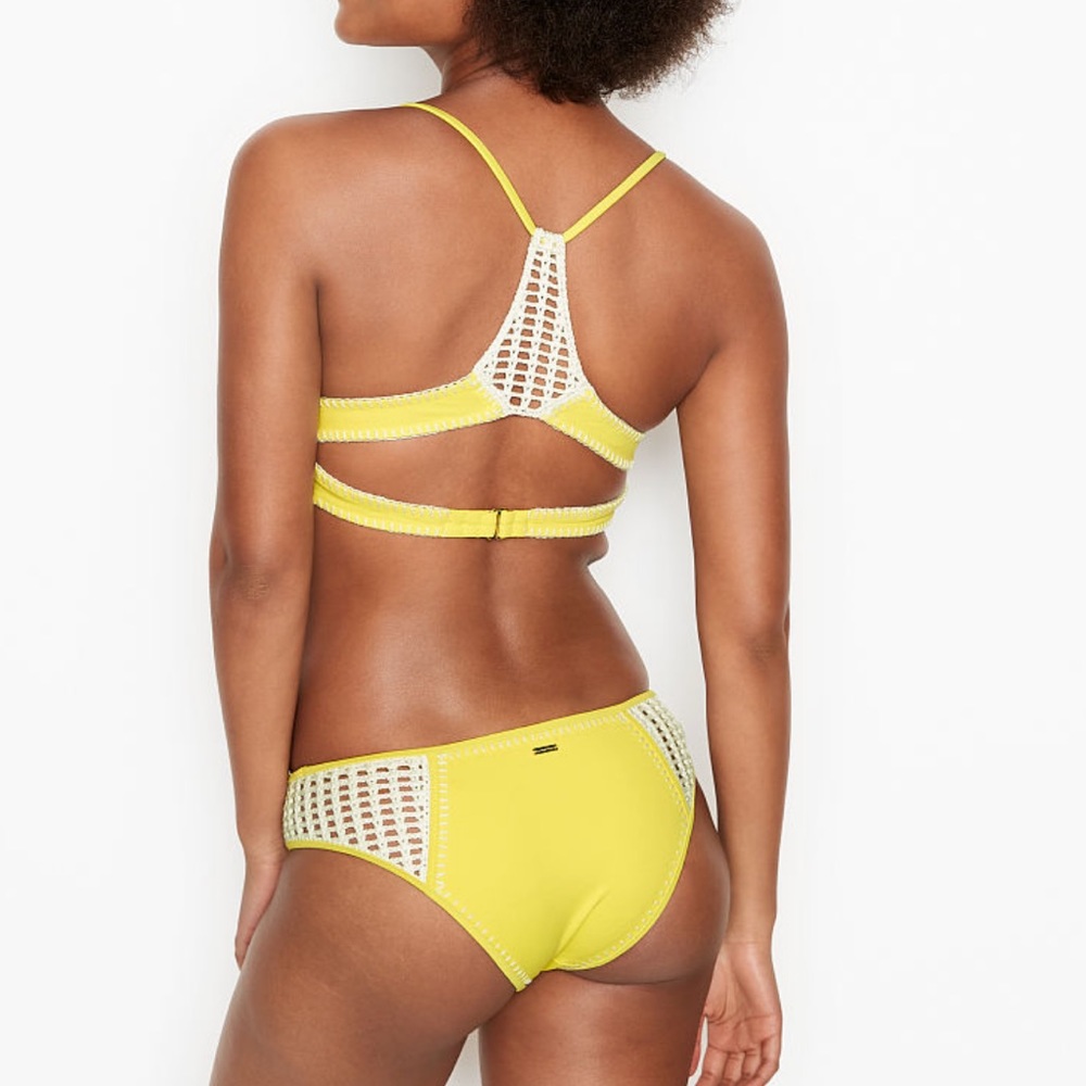 Blue bikini with white stitching